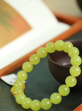 天然新疆和田玉山料若羌黄口料10mm手串手链古风男女手饰收藏礼品