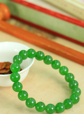 天然新疆和田玉俄罗斯老坑碧玉9.5mm手串手链古风男女手饰收藏