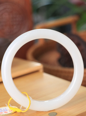 天然新疆和田玉羊脂级白玉58圈口手镯大气典雅古风男女手饰收藏