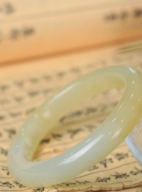 天然新疆和田玉晴水飘糖58圈口手镯大气典雅古风男女手饰收藏礼品