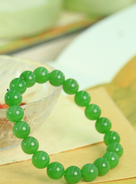 天然新疆和田玉俄罗斯老坑碧玉9.8mm手串手链古风男女手饰收藏