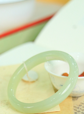 天然新疆和田玉冰底晴水54.7圈口手镯大气典雅古风男女手饰收藏