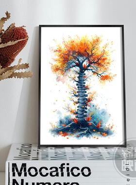 人体解剖图骨盆脊椎植物花卉挂画