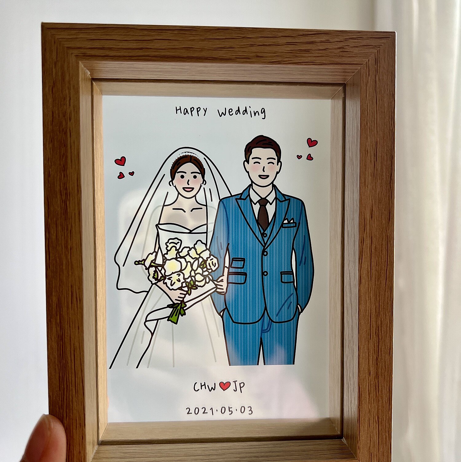 定制手绘透明相框情侣订婚情人节新年全家福结婚纪念生日礼物男生
