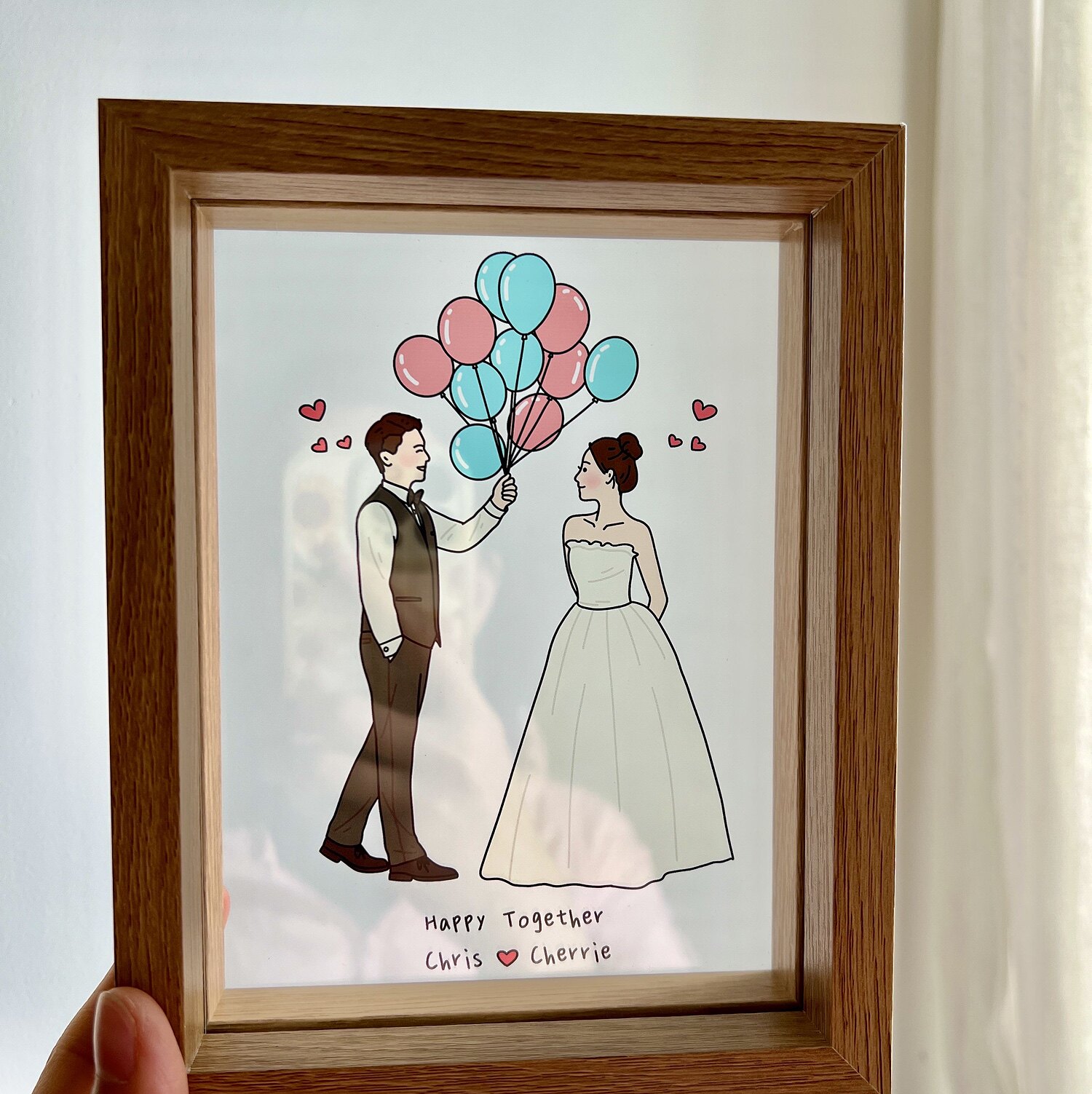 定制手绘透明相框情侣订婚情人节新年全家福结婚纪念生日礼物男生