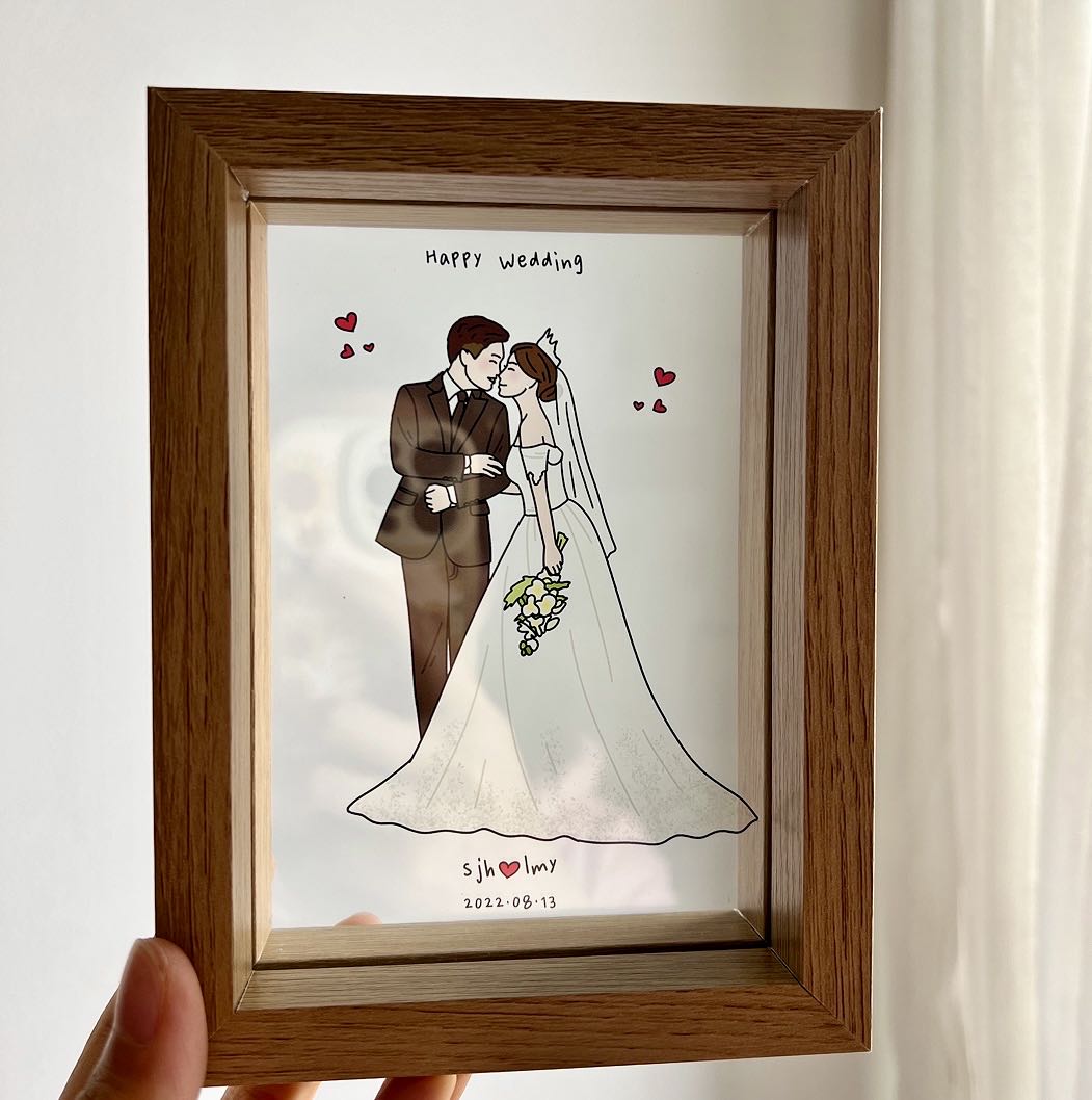 定制手绘透明相框情侣订婚情人节新年全家福结婚纪念生日礼物男生
