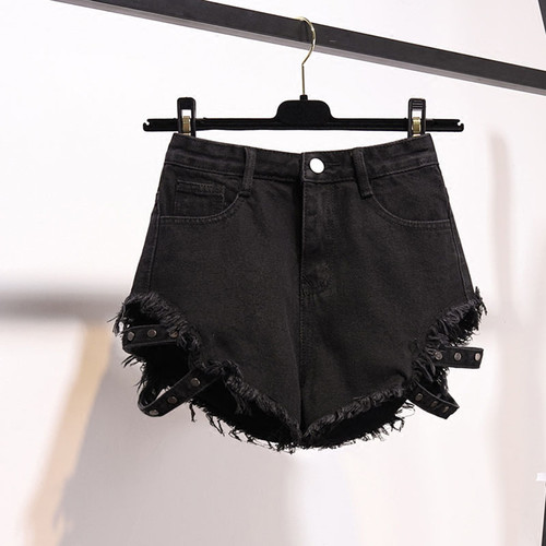 high waist slim korean style frayed shorts高腰韩版毛边短裤女 - 图2