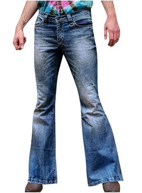 男士高腰复古喇叭牛仔裤