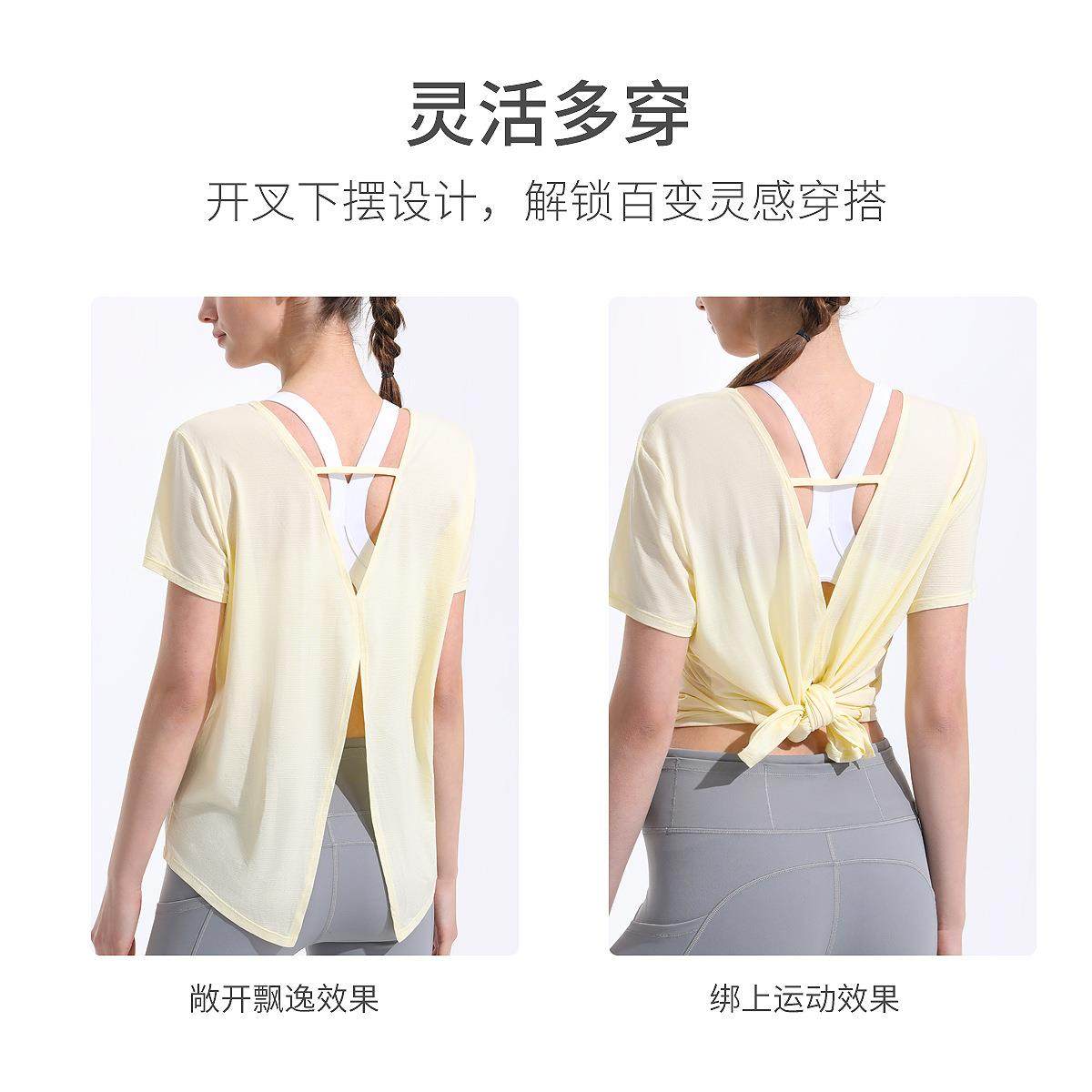 sweat-absorbent sleeves short V-neck slits back beautiful - 图2