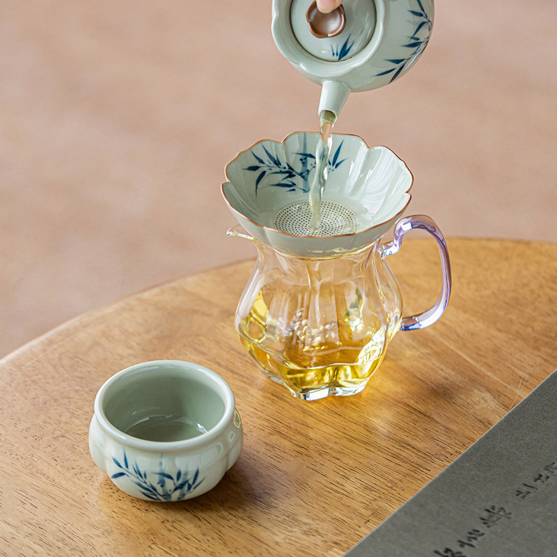 画续瓜棱玻璃公道杯陶瓷手绘茶漏套装家用分茶器套装茶室茶道过滤,淘宝优惠券,粉丝福利购,淘宝优惠卷