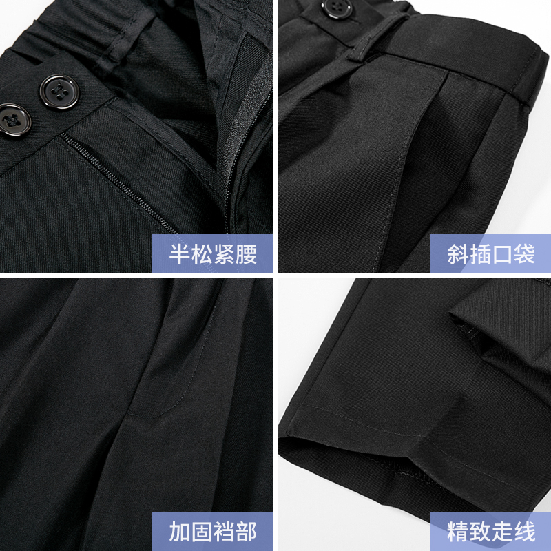 儿童西装裤男童休闲裤夏款藏青黑色学生校服裤演出西服背带裤长裤