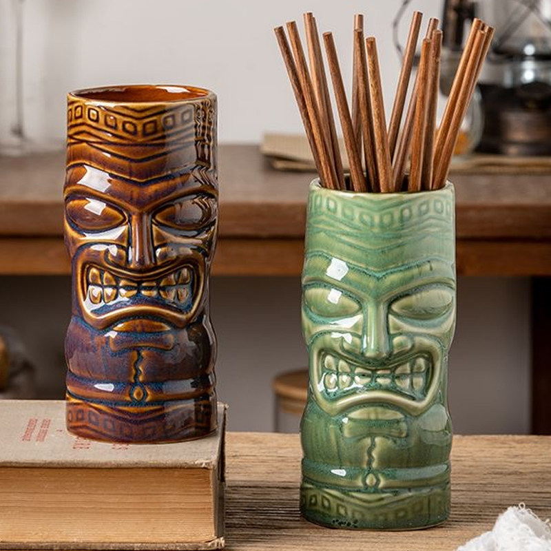 【酒吧Tiki提基杯】鸡尾酒个性酒杯夏威夷创意陶瓷收纳筒花瓶微瑕,淘宝优惠券,粉丝福利购,淘宝优惠卷