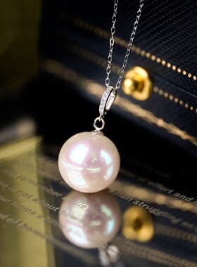 18K淡水爱迪生珍珠吊坠12-13mm正圆极强光极微瑕轻奢时尚百搭银链