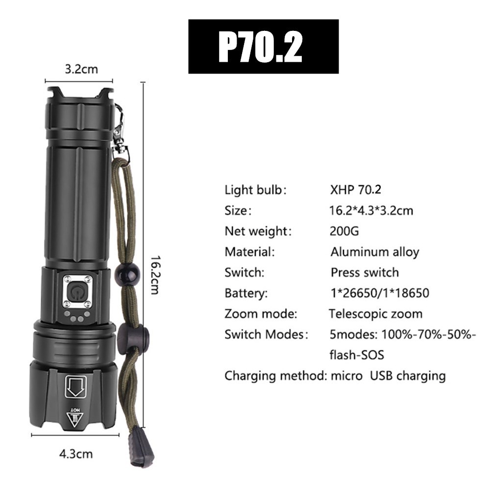 Super Bright XHP90.2 LED Flashlight 2020 NEW 26650 USB Recha - 图0