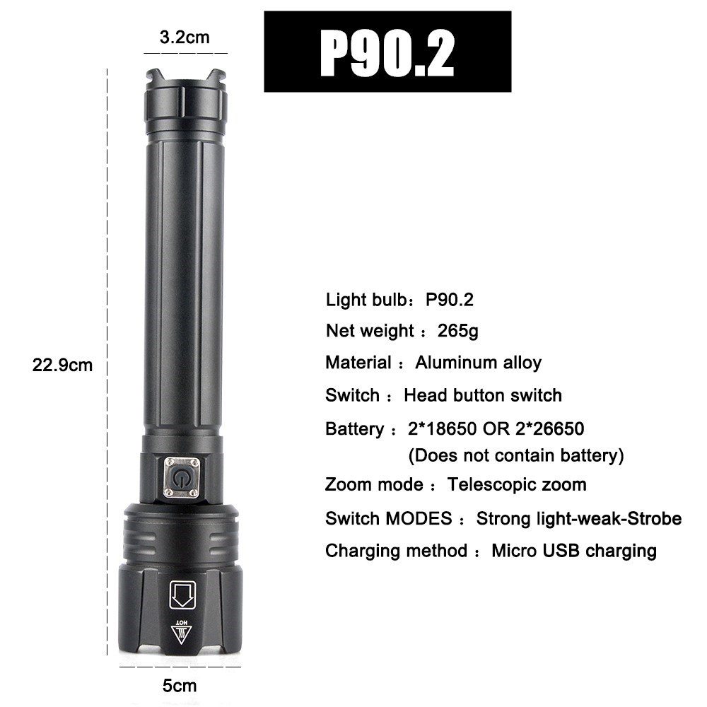 Super Bright XHP90.2 LED Flashlight 2020 NEW 26650 USB Recha - 图1