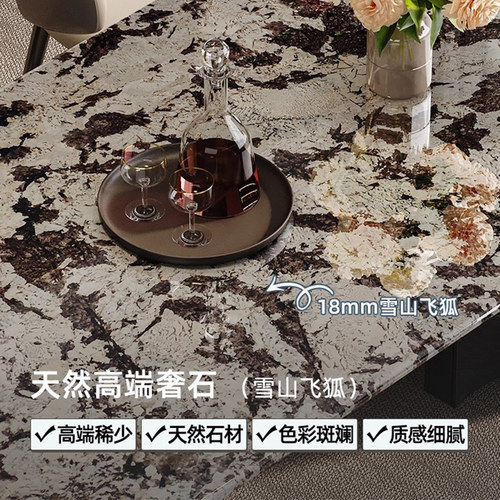 蒂梵拉高级感轻奢雪山飞狐天然奢石餐桌新款长方形家用大理石餐台 - 图0