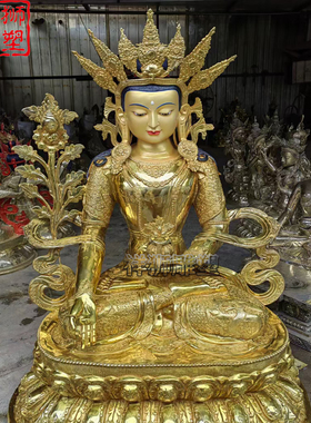 祥狮雕塑纯黄铜鎏金地藏王菩萨