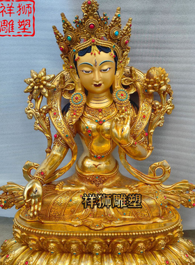 小号白度母佛像镶嵌宝石摆件定制