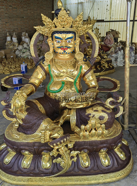 祥狮雕塑黄铜鎏金铸造黄财神佛像