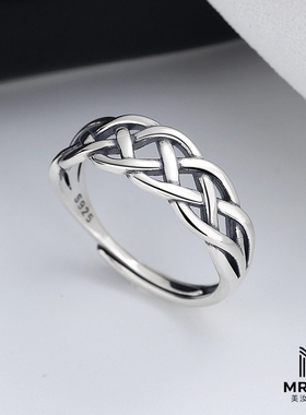 美汝仙 S925纯银编织缠绕戒指时尚个性小众设计ins潮朋克食指环女