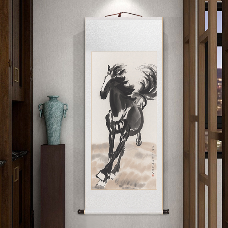 徐悲鸿马新中式客厅玄关装饰画卷轴字画中国风老板书房办公室挂画,淘宝优惠券,粉丝福利购,淘宝优惠卷
