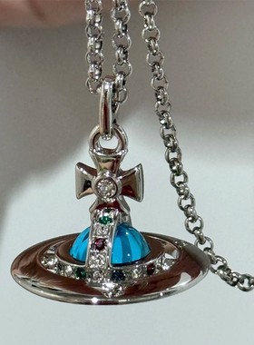 W3Studio限定湖蓝色中号orb项链绝美立体土星锁骨项链叠戴百搭女