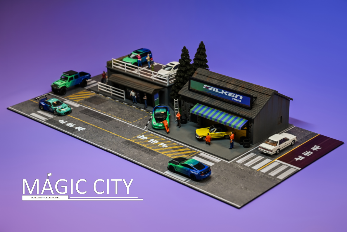 Magic City 64 亮灯立体场景模型 ADVAN Gulf 改装厂巴士站停车场 - 图2