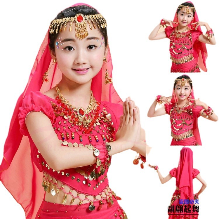 儿童手腕配饰民族风穿搭印度舞蹈演出服肚皮舞头纱巾头饰项链耳环 - 图3