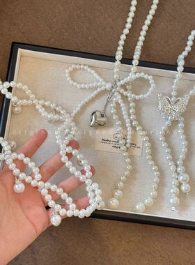 复古蝴蝶结珍珠腰链细腰收腰