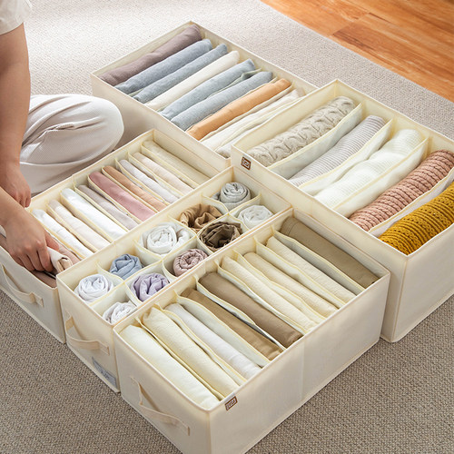家用衣柜衣物分格收纳箱衣服裤子分层隔板整理神器 T恤布艺收纳盒 - 图1