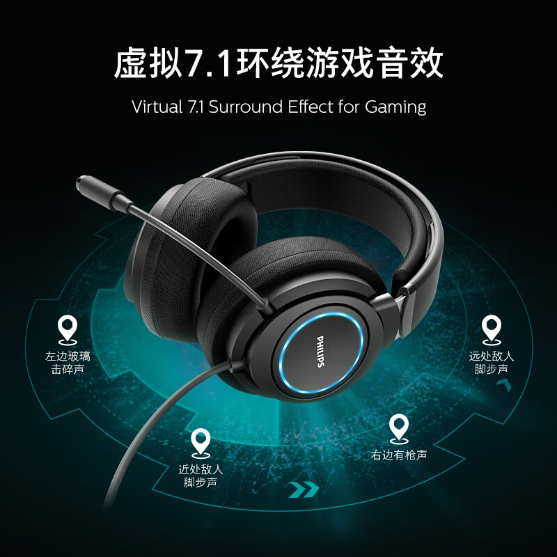 飞利浦G6105头戴式耳机麦克风二合一7.1虚拟环绕电竞游戏吃鸡专用-图1