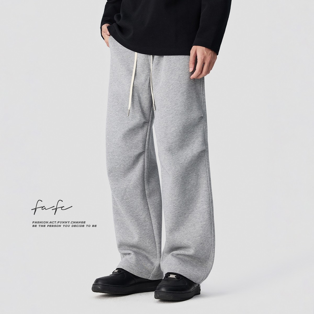 FAFC秋季美式潮流重磅双褶设计休闲裤男宽松直筒阔腿垂感伞兵卫裤,淘宝优惠券,粉丝福利购,淘宝优惠卷