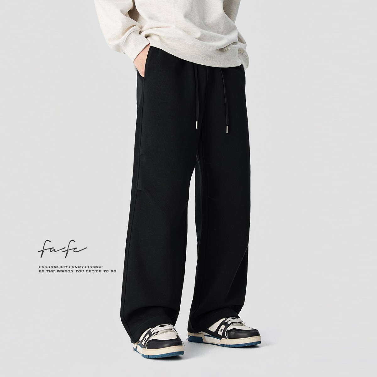 FAFC秋季美式潮流重磅双褶设计休闲裤男宽松直筒阔腿垂感伞兵卫裤,淘宝优惠券,粉丝福利购,淘宝优惠卷