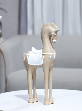 极简树脂仿木纹站立马雕塑摆件