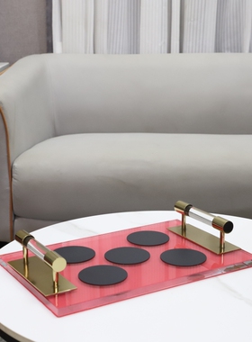 创意手提式方形水晶托盘家居摆件