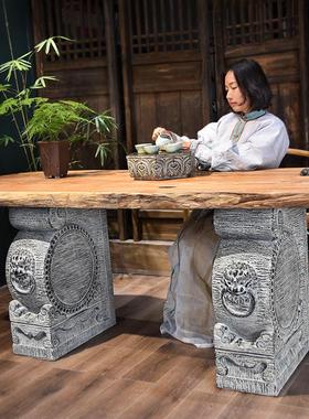 仿石雕石墩子底座门口摆件抱鼓石一对门墩家用创意大板桌腿顶板石