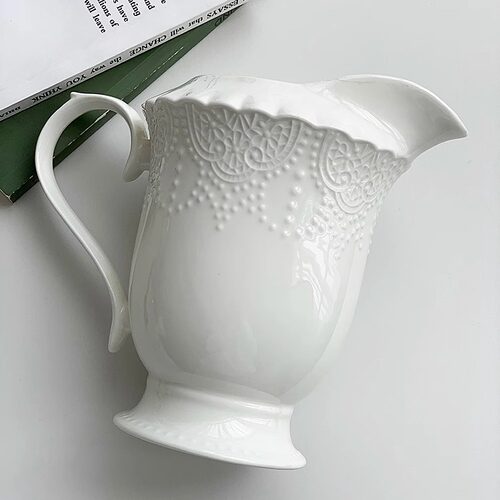 安木良品 外贸出口 法式轻奢精致浮雕珠点陶瓷咖啡茶杯碟西餐盘子 - 图1