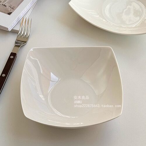 安木良品 出口订单 北欧极简ins风高级感纯白陶瓷餐厅家用四方盘 - 图1
