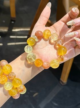 天然黄色系多宝水晶手链柠檬黄水晶金太阳黄胶花黄萤石黄塔晶多宝