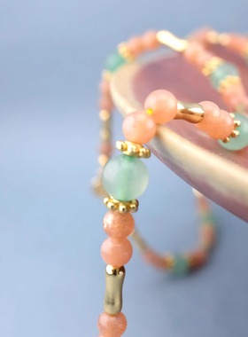 敦煌色天然玉石串珠朝花项链