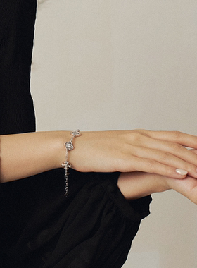 HERBE合璧 五代柿蒂纹样五花四叶草手链银色手饰 通勤时尚百搭女