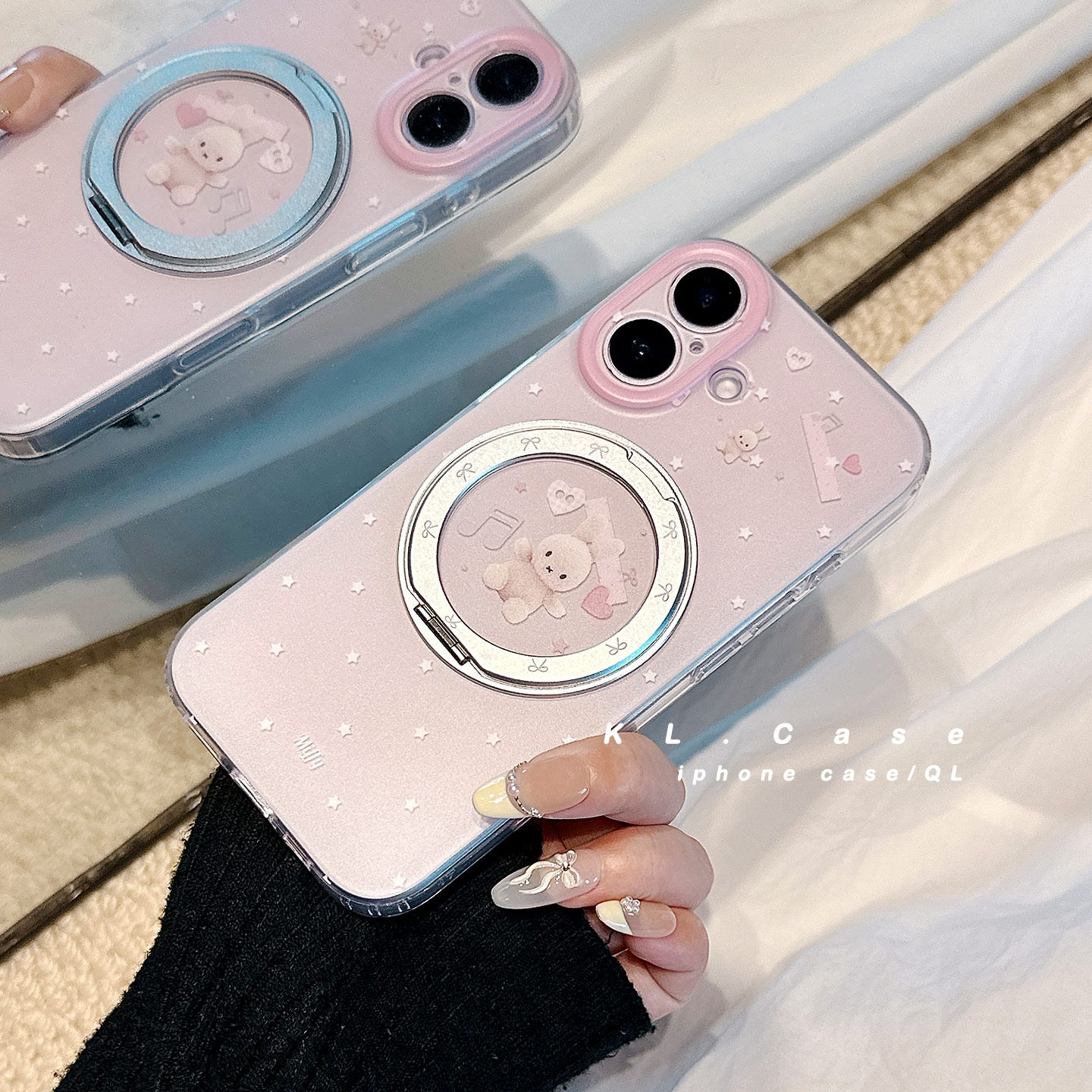 ins少女心粉色兔子适用苹果17手机壳iPhone17promax新款16防摔保护套15硅胶磨砂全包高级感旋转支点支架女软p,淘宝优惠券,粉丝福利购,淘宝优惠卷