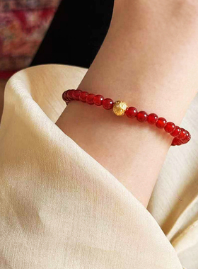 红玛瑙纯银转运珠手串