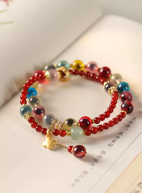 糖心红玛瑙双圈叠戴手串