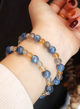 【普陀山祝福】蓝晶石黄水晶手串