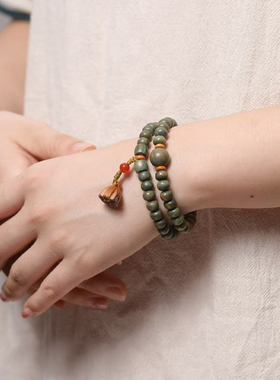 绿檀木佛珠桃木莲蓬手串