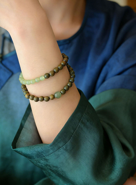 【普陀山祝福】绿檀和田玉手串