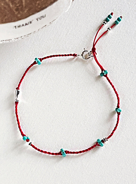 绿松石纯银转运珠极细红绳