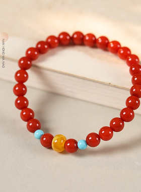 南红玛瑙蜜蜡松石红色手链
