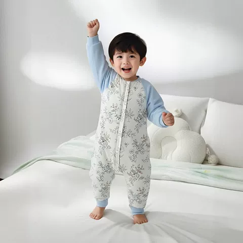 婴儿分腿睡袋秋冬加厚保暖防踢被子宝宝连体式夹棉长袖拉链家居服 图片 2